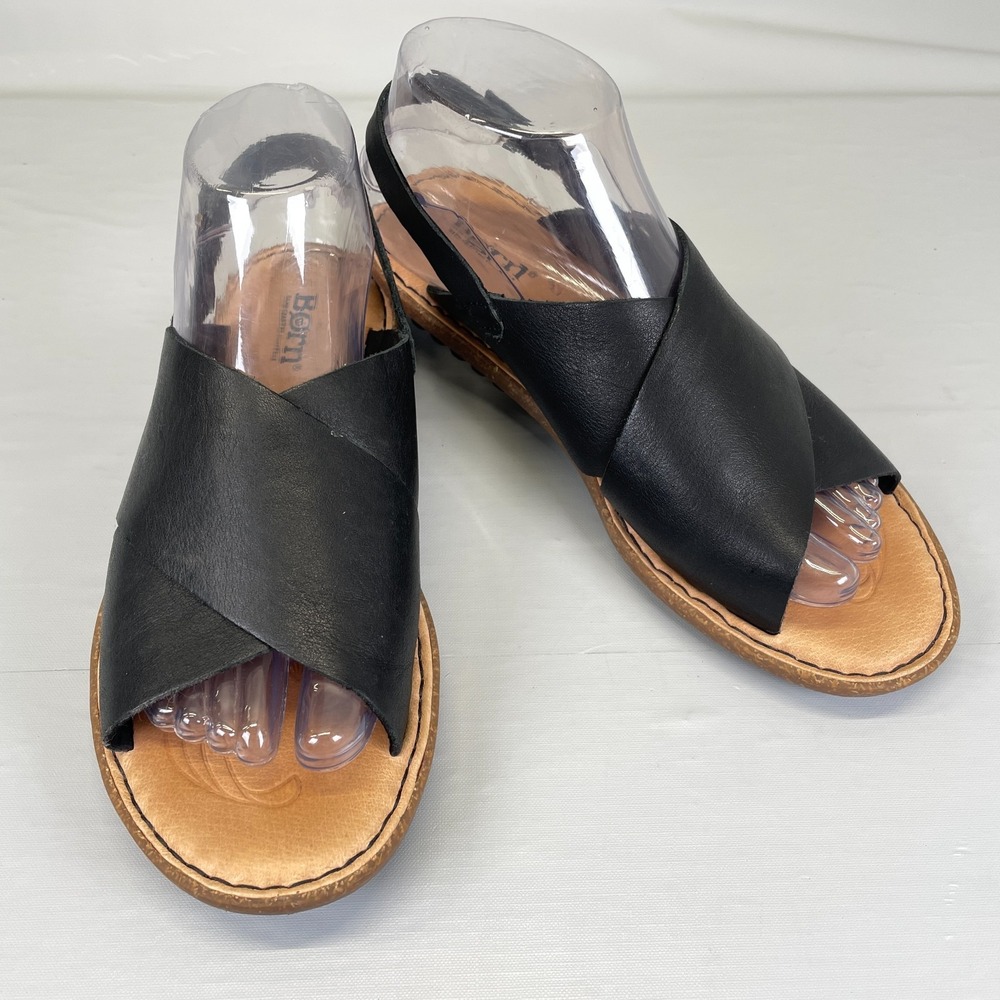 Born Santa Rose Slingback Sandals Womens Size 7 M Black Leather Casual Shoes - Picture 2 of 10